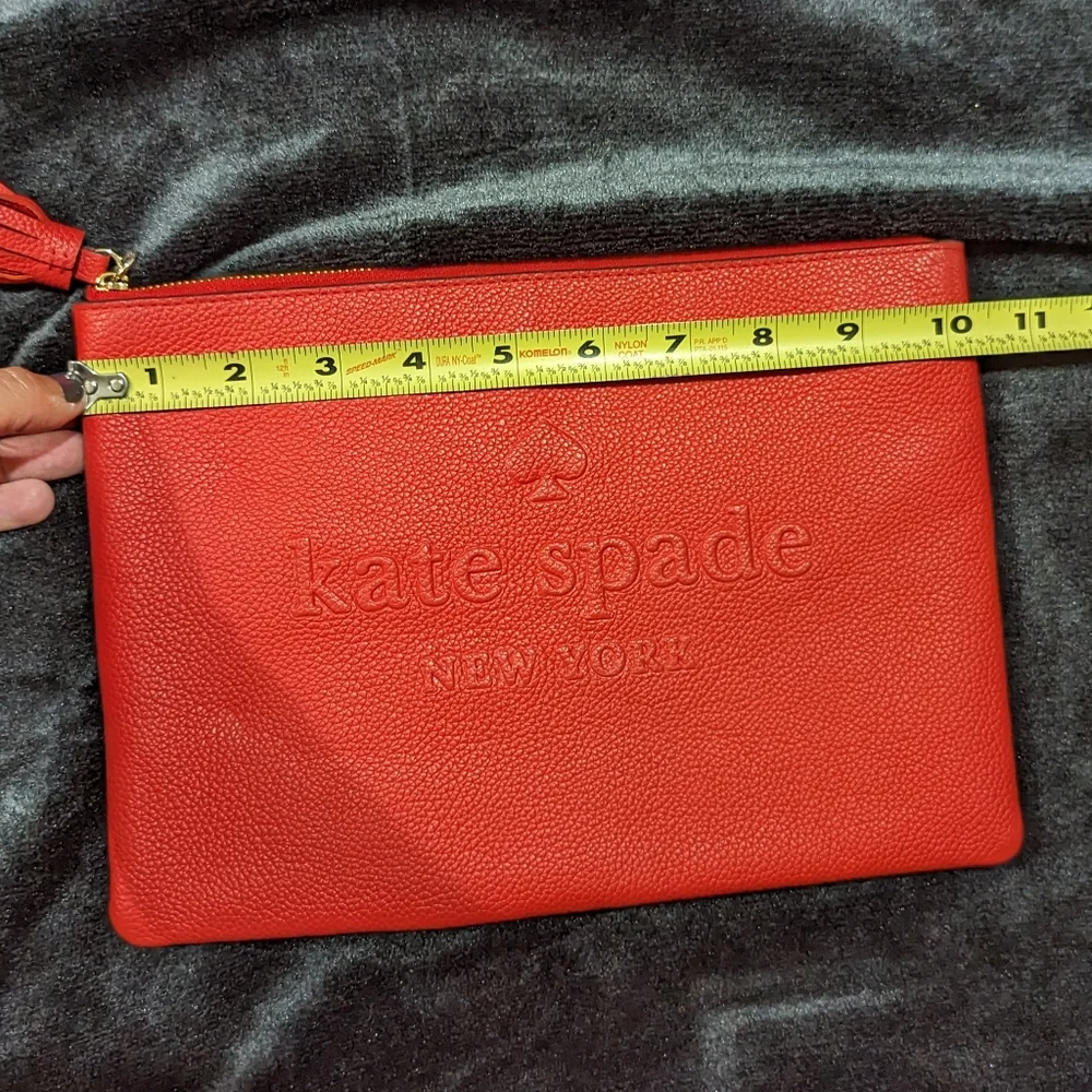 Kate Spade Leather Clutch Wristlet Pouch Red Tassel EUC w/KS Bag Brand Embossed - Picture 2 of 7